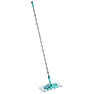 Leifheit Bodenwischer Power Clean Micro Duo M mit Stahlstiel und blau-grünem Wischbezug.