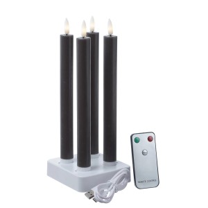 4 graue, wiederaufladbare LED Stabkerzen mit Ladestation und Fernbedienung.