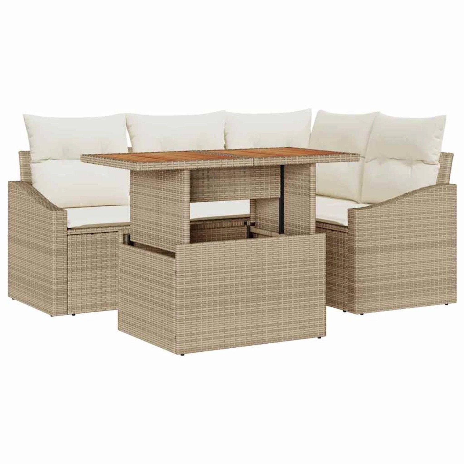 vidaXL Garten-Sofa-Set mit Speicher 5-Tlg Beige Poly Rattan 3358570 günstig online kaufen