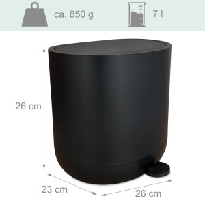 Relaxdays Mülleimer Kunststoff Schwarz Softclose 7 l 26 cm x 26 cm x 23 cm 0,8 kg