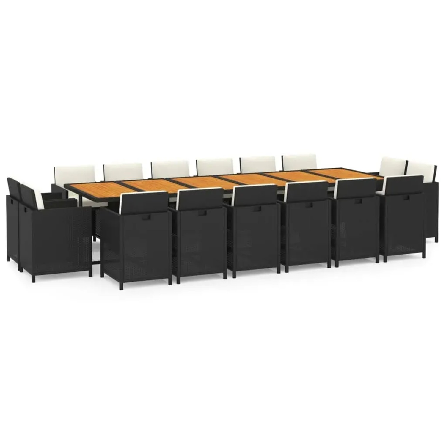 vidaXL 17-Tlg Garten-Essgruppe mit Kissen Poly Rattan Schwarz 3095628