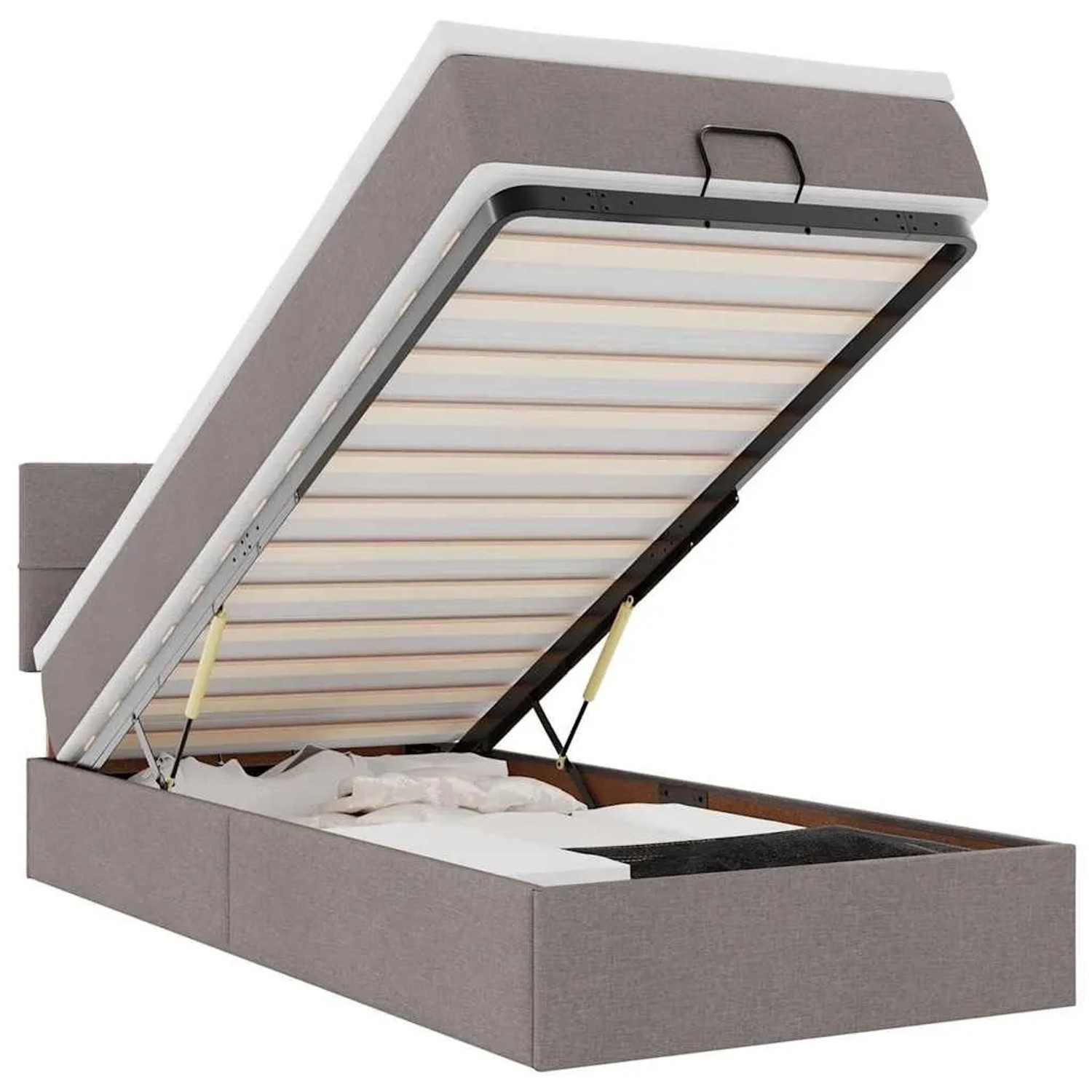 vidaXL Ottoman-Bett mit Matratze & LEDs Taupe 90x190 cm Stoff 3312274