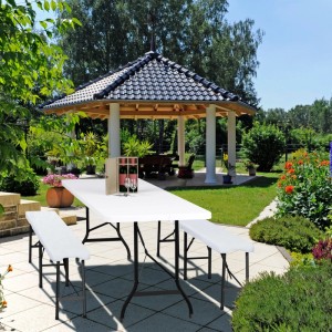 Relaxdays Gartentisch Kunststoff Stahl Weiß/Schwarz Klappbar Tragegriff 75 cm x 220 cm x 68 cm 13,3 kg