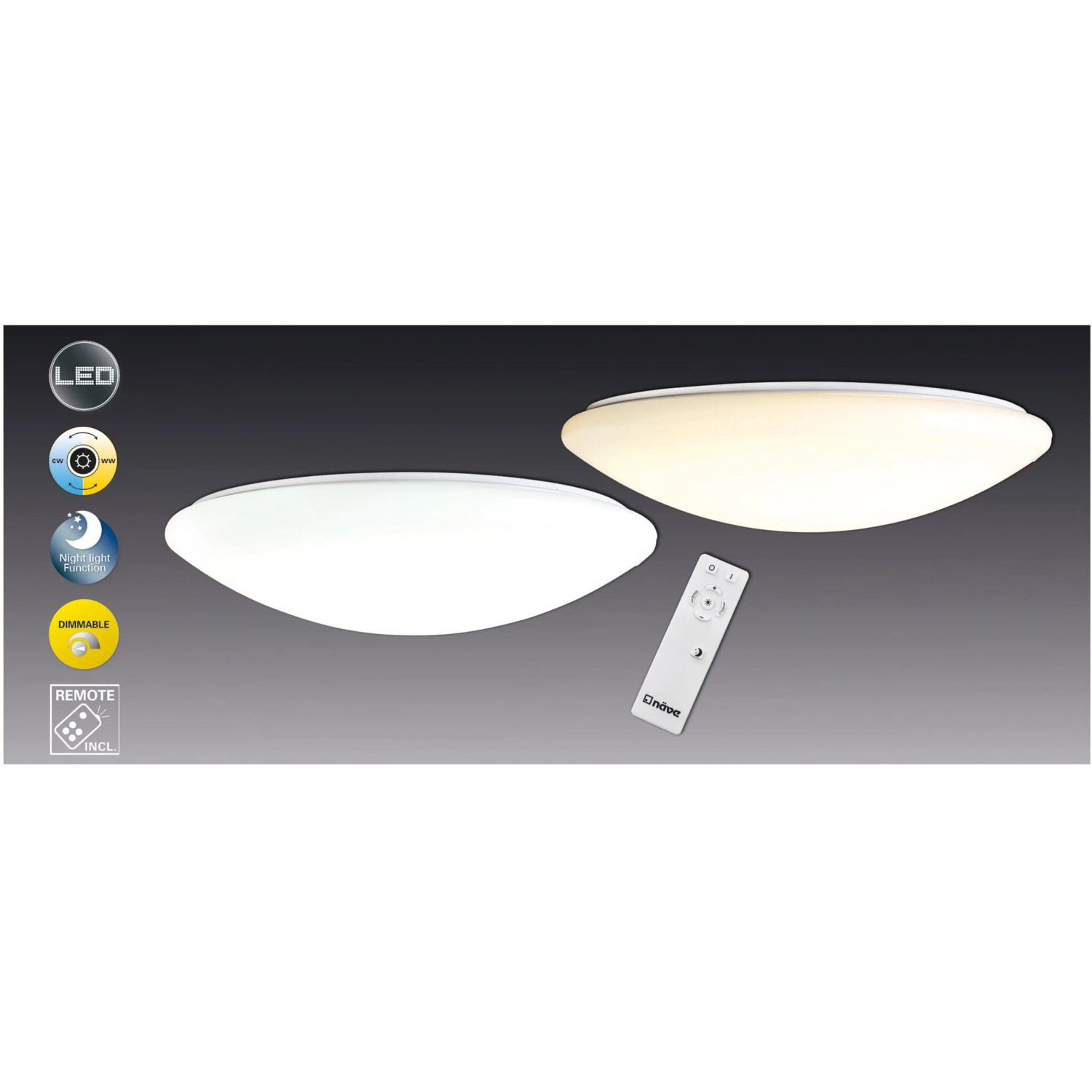 Näve LED-Deckenleuchte Sydney, Ø 60 cm, mit Fernbedienung und einstellbarer Lichtfarbe.