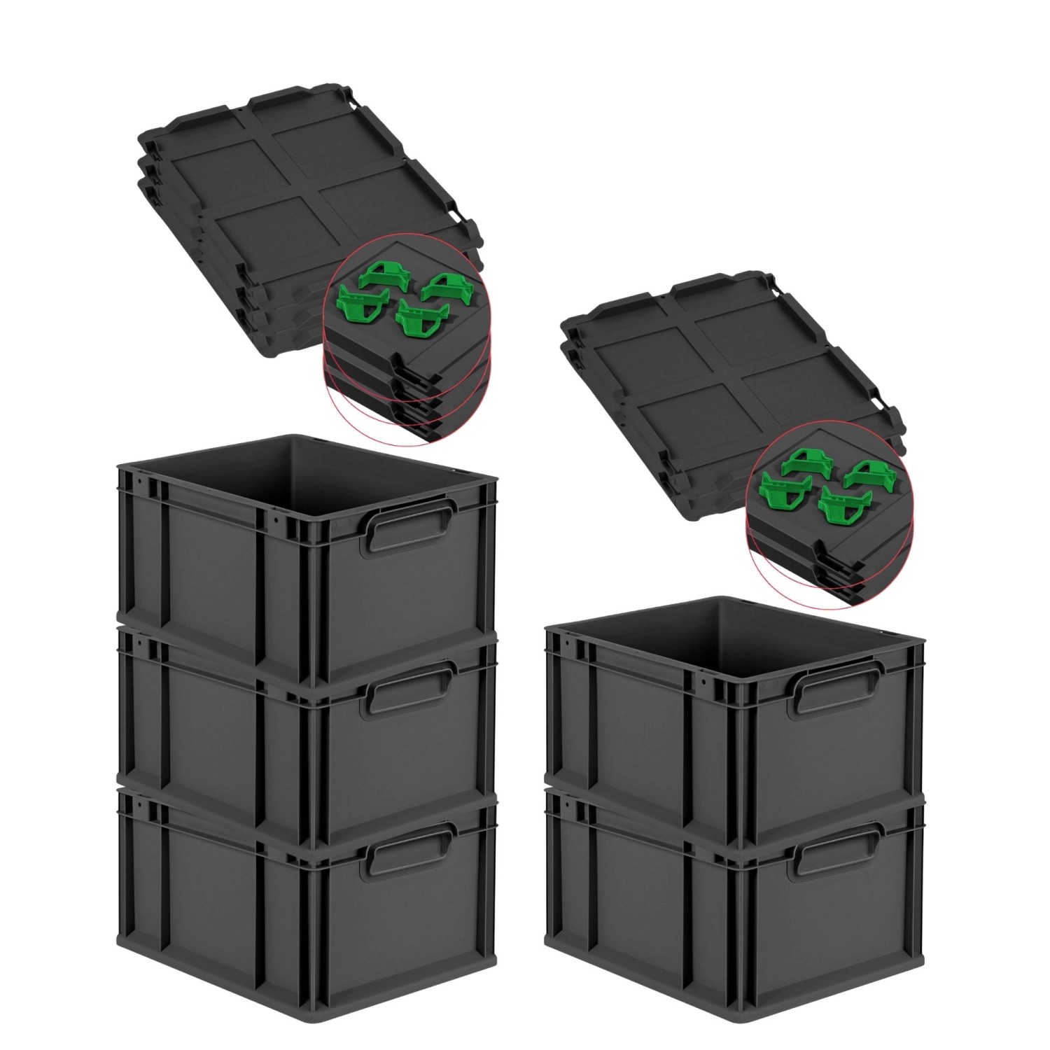 PROREGAL SparSet 5x Eurobox Nextgen Grip Mit Auflagedeckel Und Grünen Versc günstig online kaufen