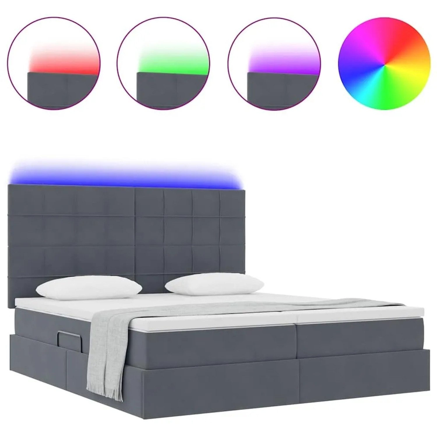 vidaXL Bett mit LED, dunkelgrau, 200x200 cm, Samt. Bettgestell mit Stauraum und Beleuchtung.