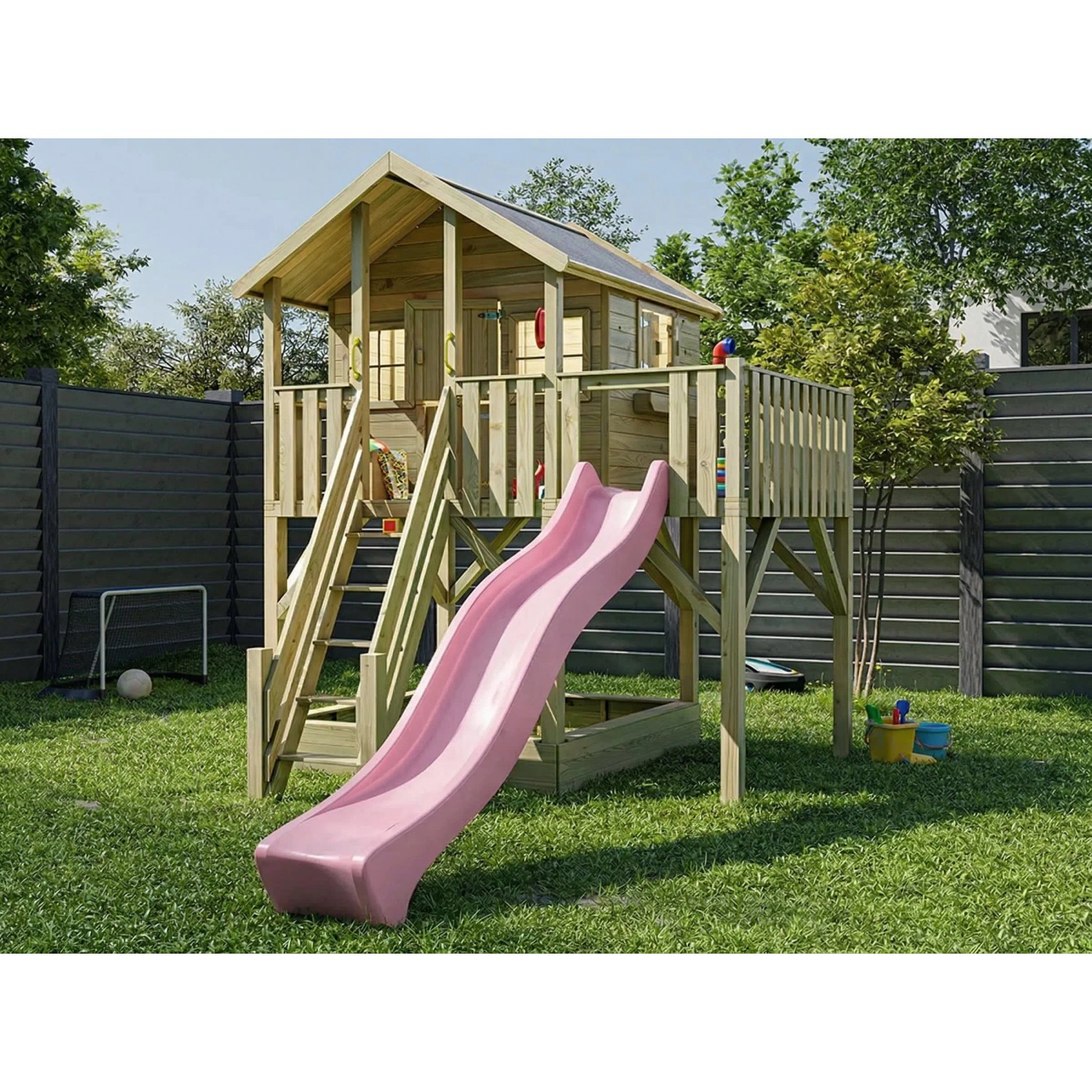 Prestige Garden Stelzenhaus Big House XL KDI Inklusive Rutsche Pastellrosa