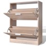 Schuhschrank in Eichen-Optik mit 2 offenen Kippfächern. Heller Holzschuhkipper für ordentliche Schuhaufbewahrung.