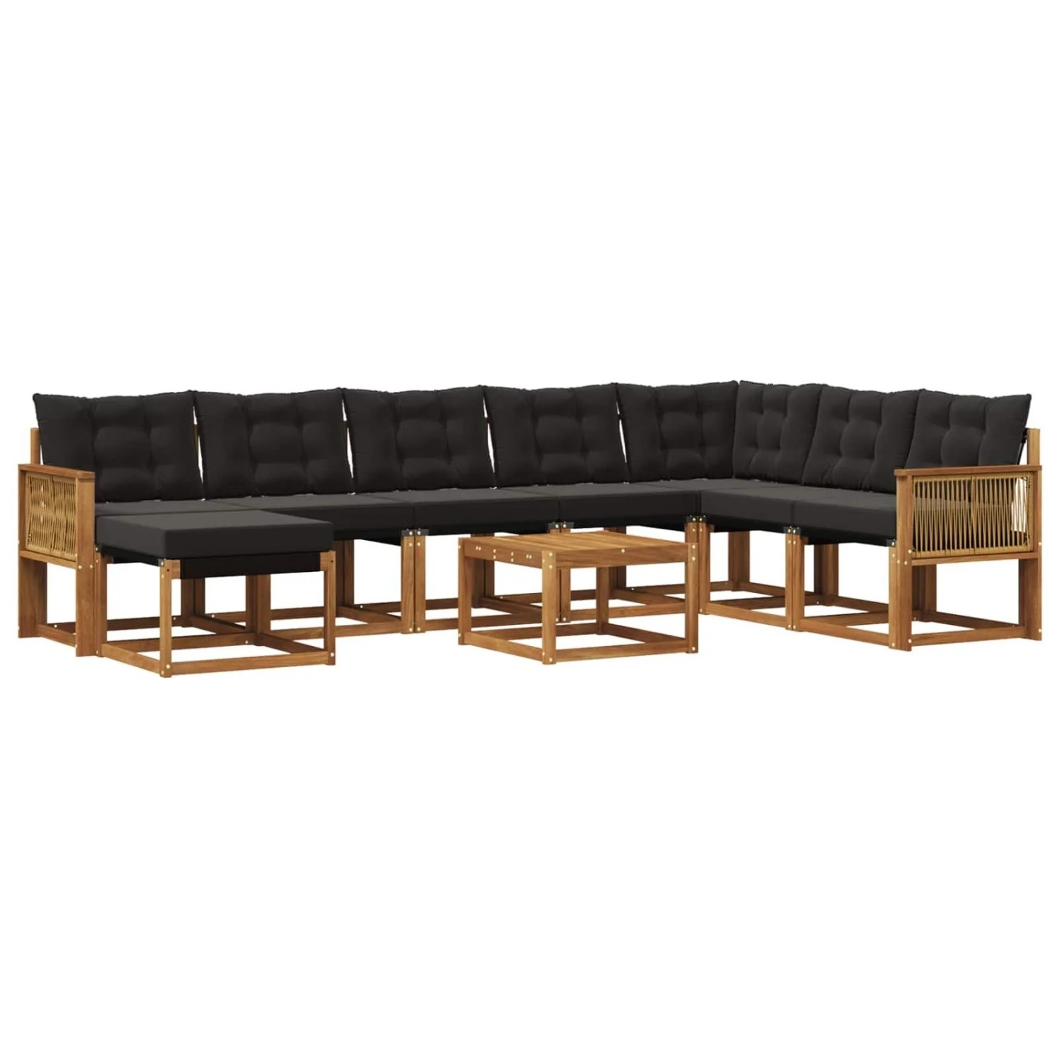vidaXL Outdoor-Sofagarnitur mit Kissen 9 Stk Natur und Schwarz 3382164