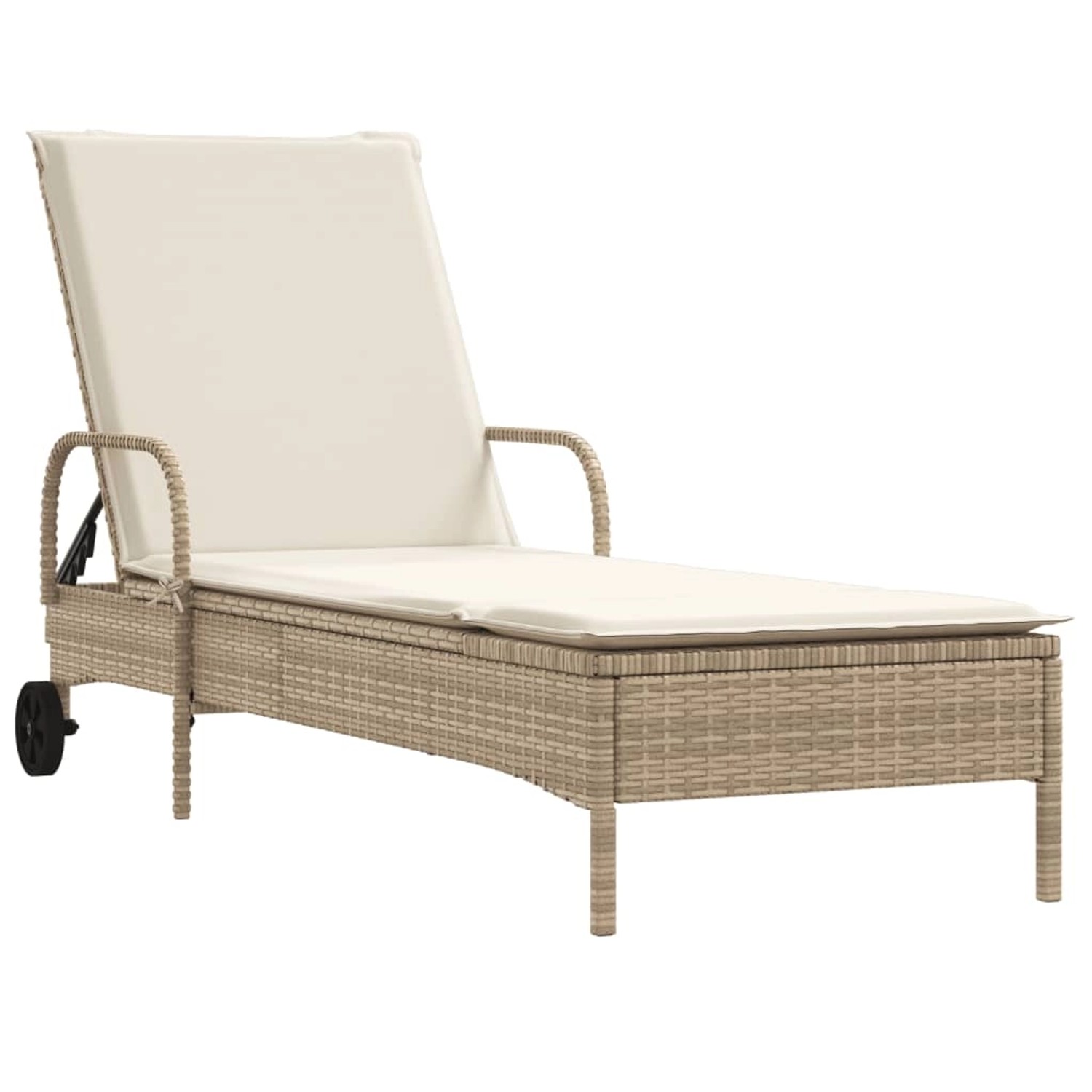 vidaXL Sonnenliege mit Rollen und Auflage Beige Poly Rattan