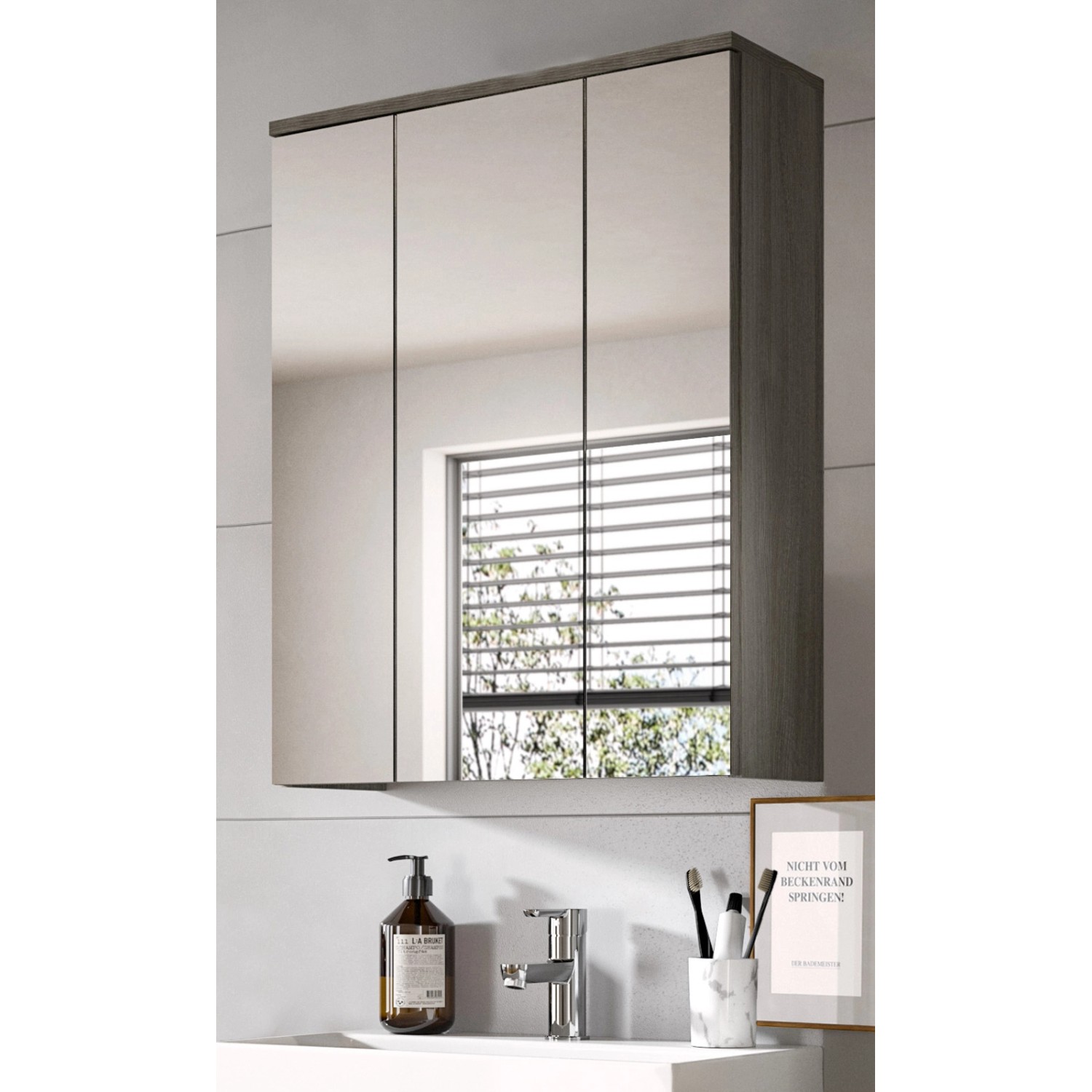 Inn.Furn Spiegelschrank Badezimmer Rauchsilber Grau 60 cm 3-türig Bailey günstig online kaufen