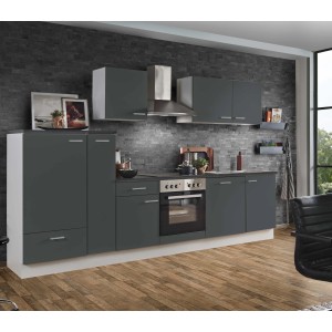 Menke Küchenzeile White Classic 310 cm in Graphit-Weiß mit E-Geräten und viel Stauraum.