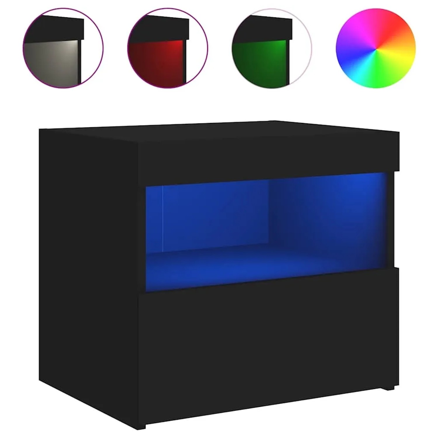 Schwarzer vidaXL Nachttisch mit LED-Beleuchtung, 50x40x45 cm.