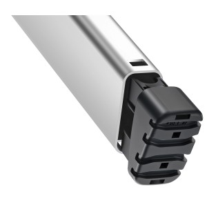 Detailaufnahme des rutschfesten Fußes einer Hailo Alu-Haushaltsleiter XXL Comfortline.