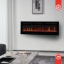 Schwarzer Kaminio Elektrokamin Marlon 3in1 mit 3D-Flammeneffekt an der Wand.