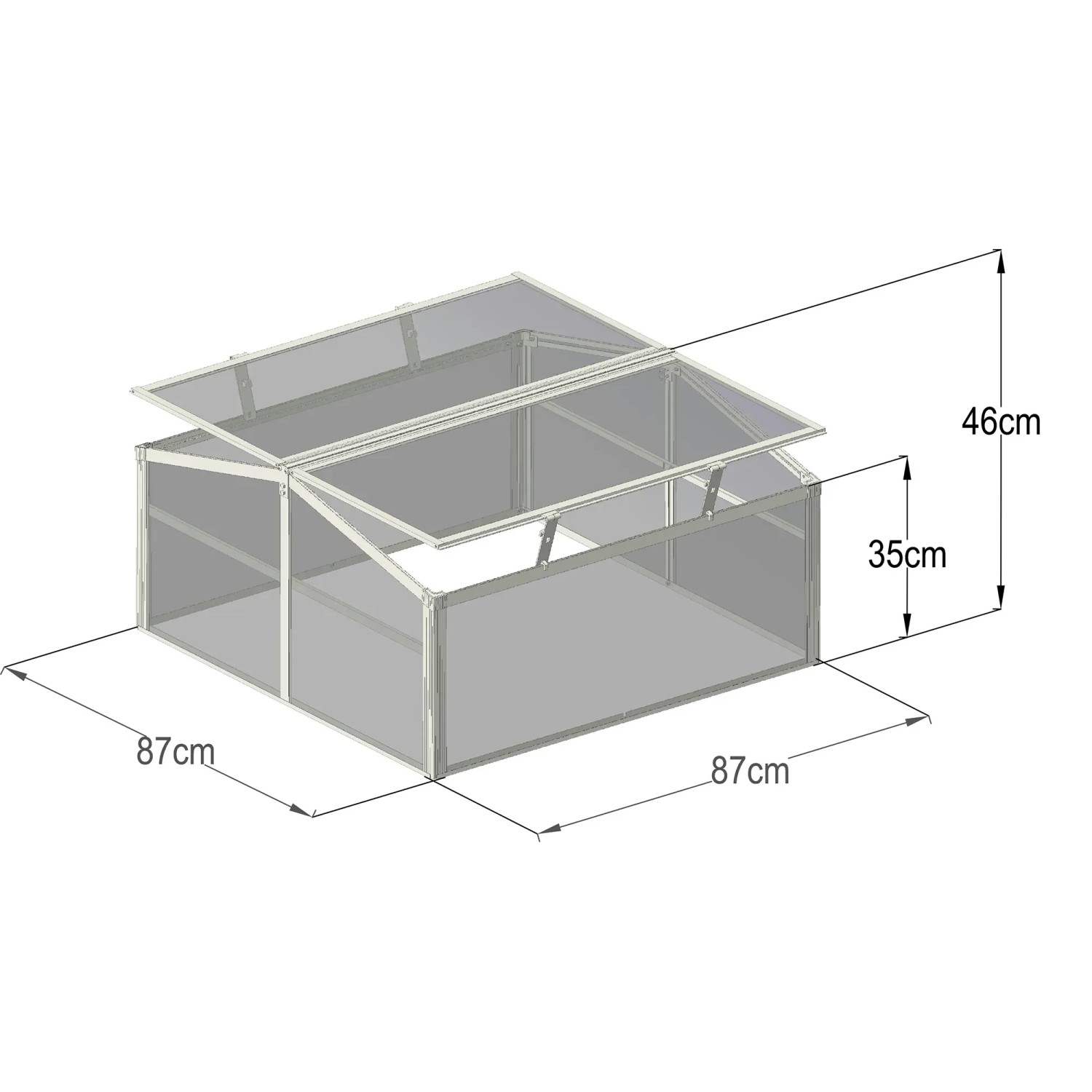 Floraworld Gewächshausaufsatz Twin-Wall für Hochbeet, 87x87x46cm, mit Klappfenster.
