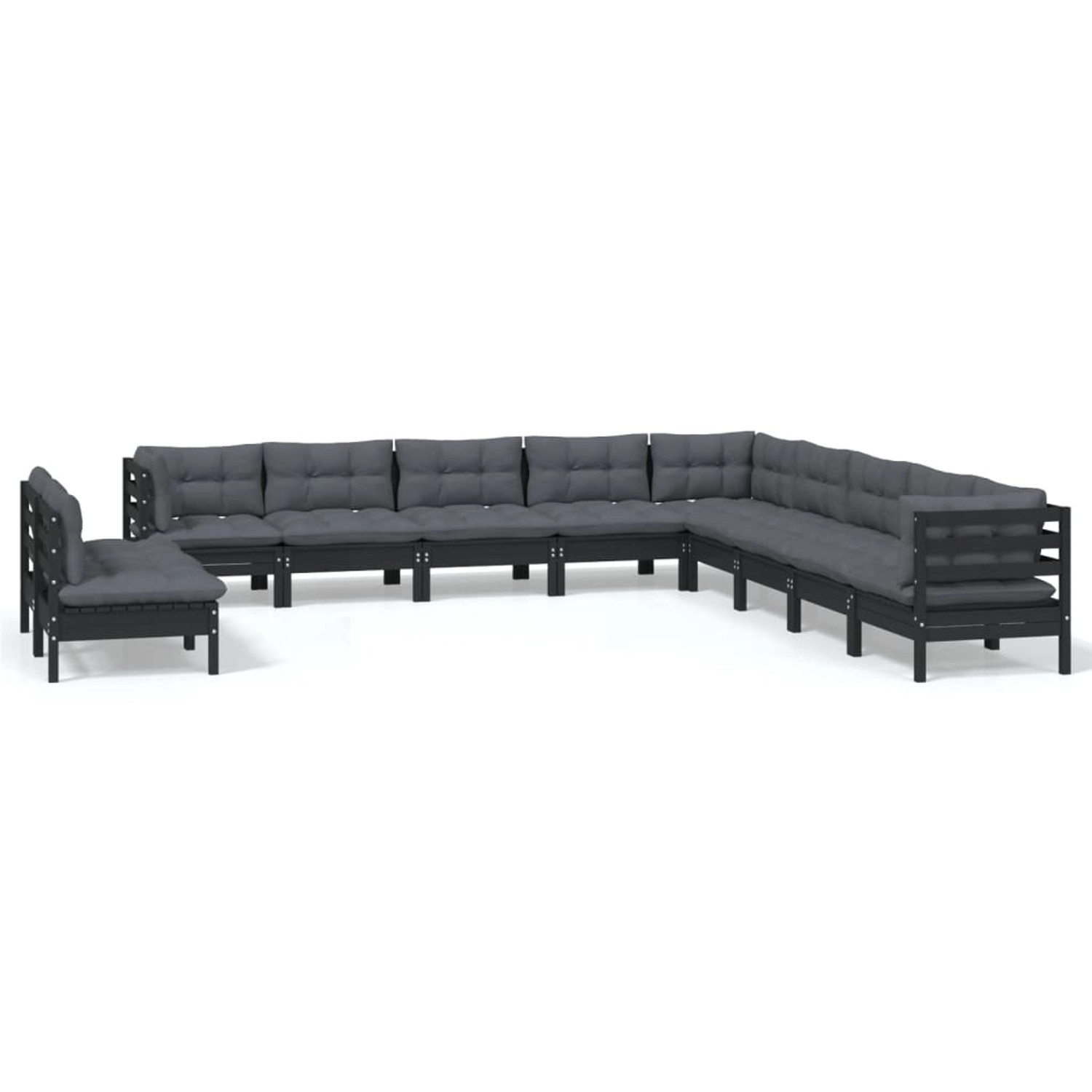 vidaXL 11-tlg Garten-Lounge-Set mit Kissen Schwarz Massivholz Kiefer Modell günstig online kaufen