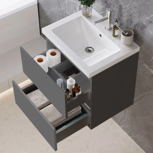 AICA Waschtisch mit Unterschrank, 50 cm, anthrazit matt, mit zwei offenen Schubladen.