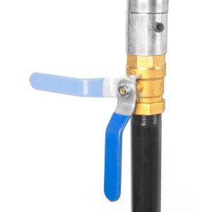 Detailaufnahme: STAHLWERK Ölabscheider, Ölauffangwagen mit blauem Ablasshahn.