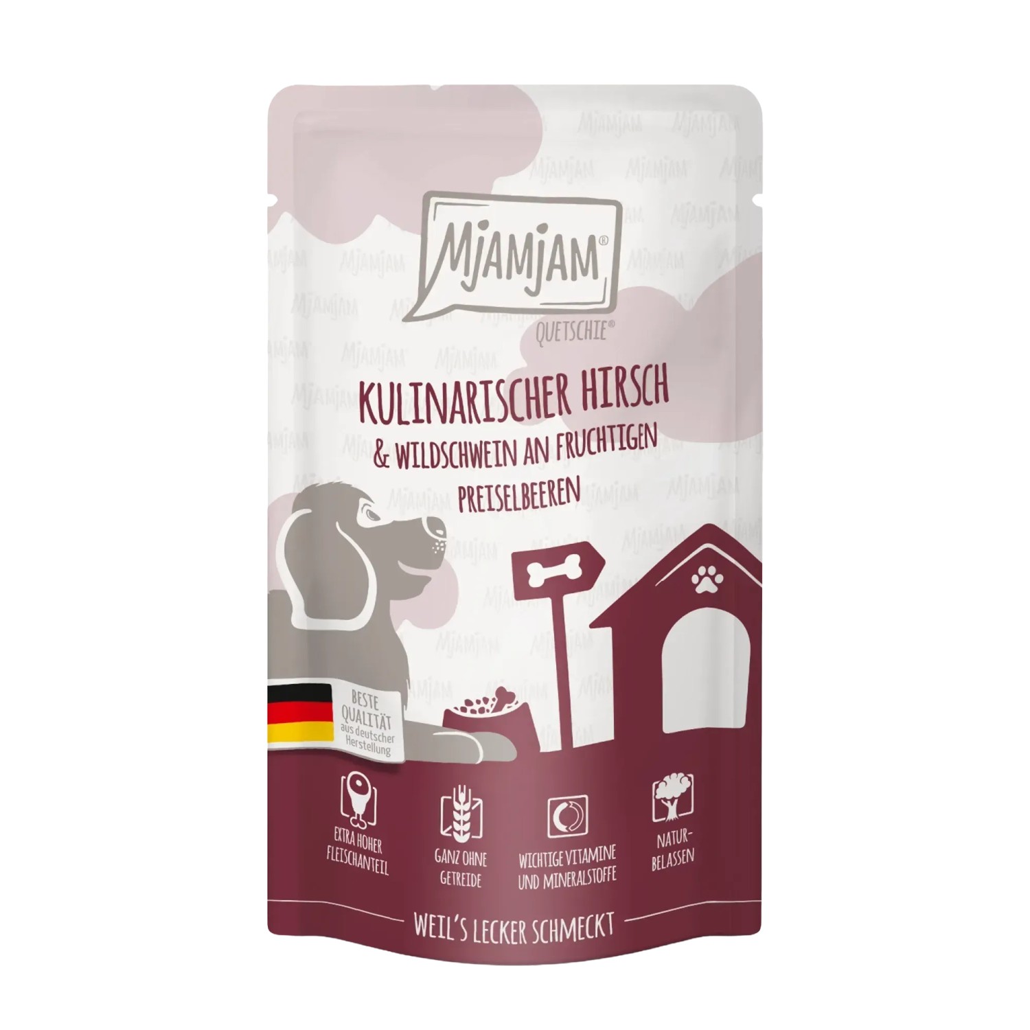 Mjamjam Hunde-Nassfutter Quetschie Hirsch & Wildschwein mit Preiselbeeren 125 g