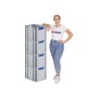 PROREGAL Spar Set: 4 graue Euroboxen mit blauen Griffen und Deckel, gestapelt.