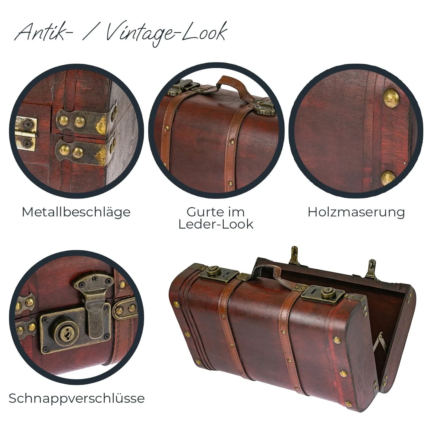 HMF Holztruhe im Vintage-Look, 40x23x16cm, ideal zur Aufbewahrung und als Deko-Objekt.