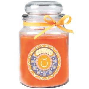 HS Candle Duftkerze Stier im Glas mit Honigmelonen-Duft, orange