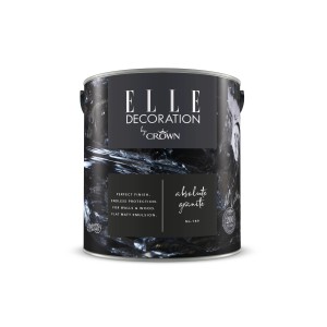 Dunkelgraue, matte ELLE DECORATION Wandfarbe Absolute Granite von Crown, 2,5 Liter.