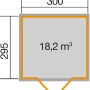 Grundriss Weka Gartenhaus Ravenna D: 300x295 cm, 18,2 m³ Volumen.