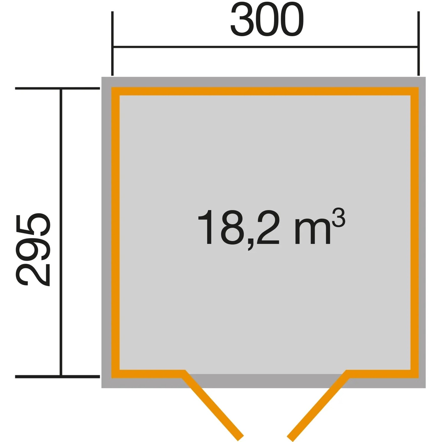 Grundriss Weka Gartenhaus Ravenna D: 300x295 cm, 18,2 m³ Volumen.
