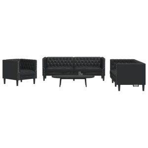 vidaXL 3-Tlg Chesterfield-Sofa-Set Schwarz Kunstleder 3209267