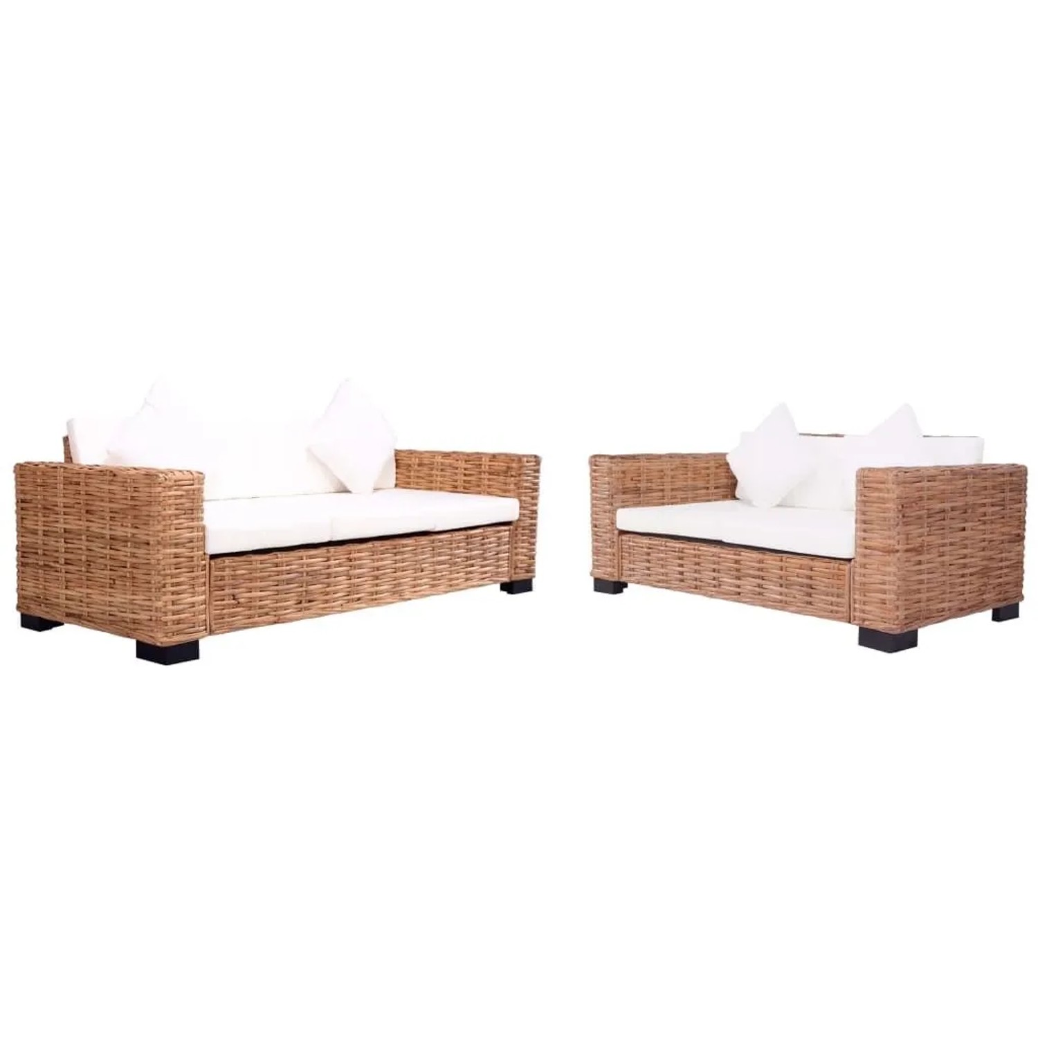 vidaXL 2-Tlg Gartensofas mit Polster Natur Rattan 276283