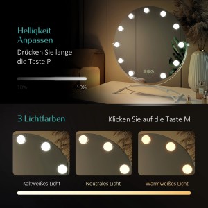 Emke Hollywood Kosmetikspiegel mit 3 Lichtfarben und 1x/7x Vergrößerung, 50x58cm.