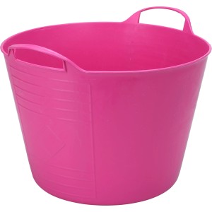 Pinker, flexibler Gummi-Eimer (15 l) von Sunny Garden mit zwei Griffen.