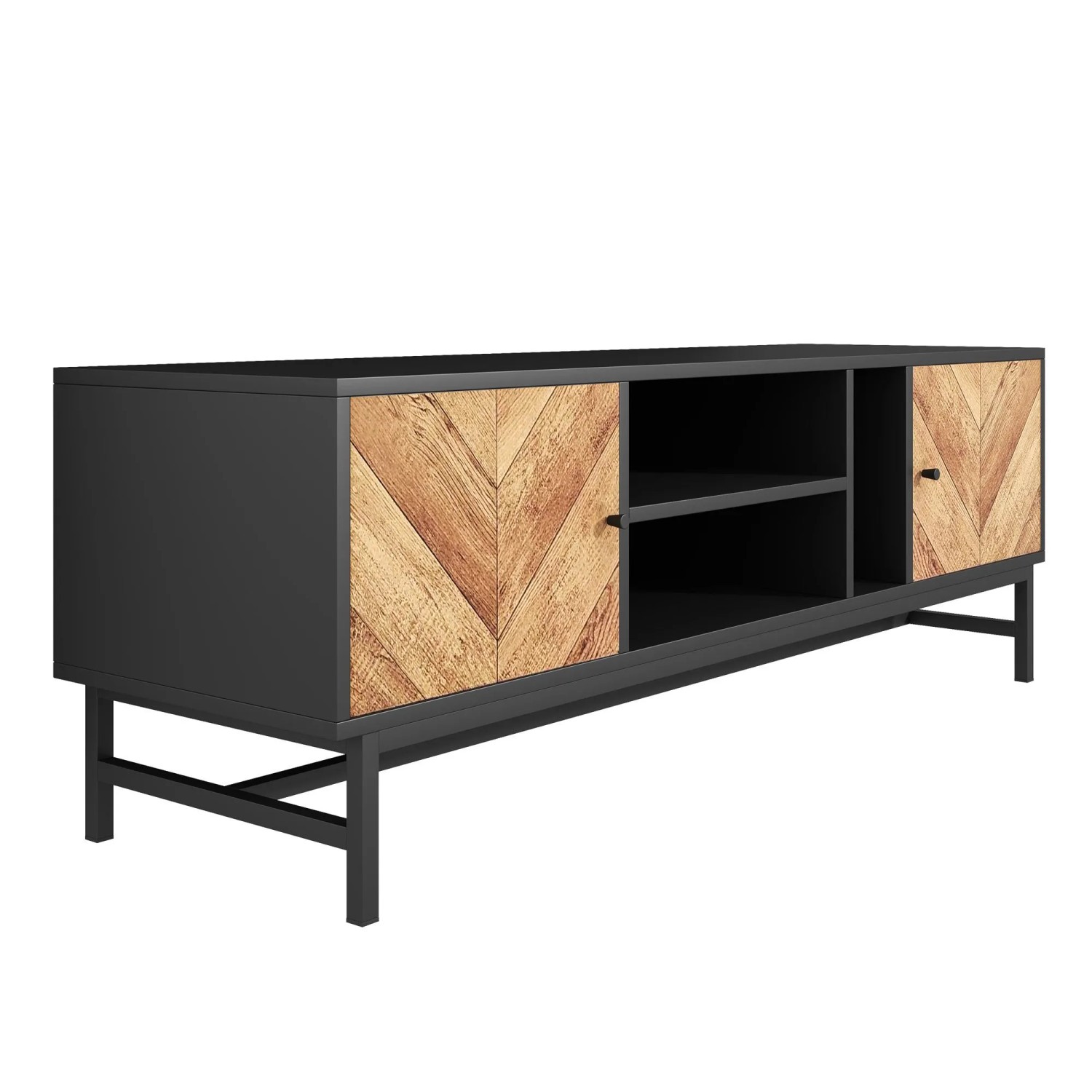 okwish TV Schrank mit Stauraum und Fächern für Wohnzimmer 150x38x55cm Schwarz Natur