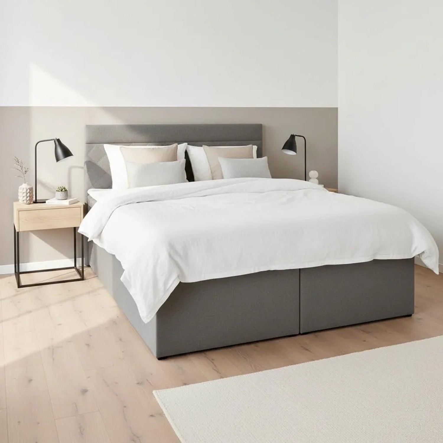 Bessagi Home Boxbett Rosa Grau ca. 140x200 cm mit Topper