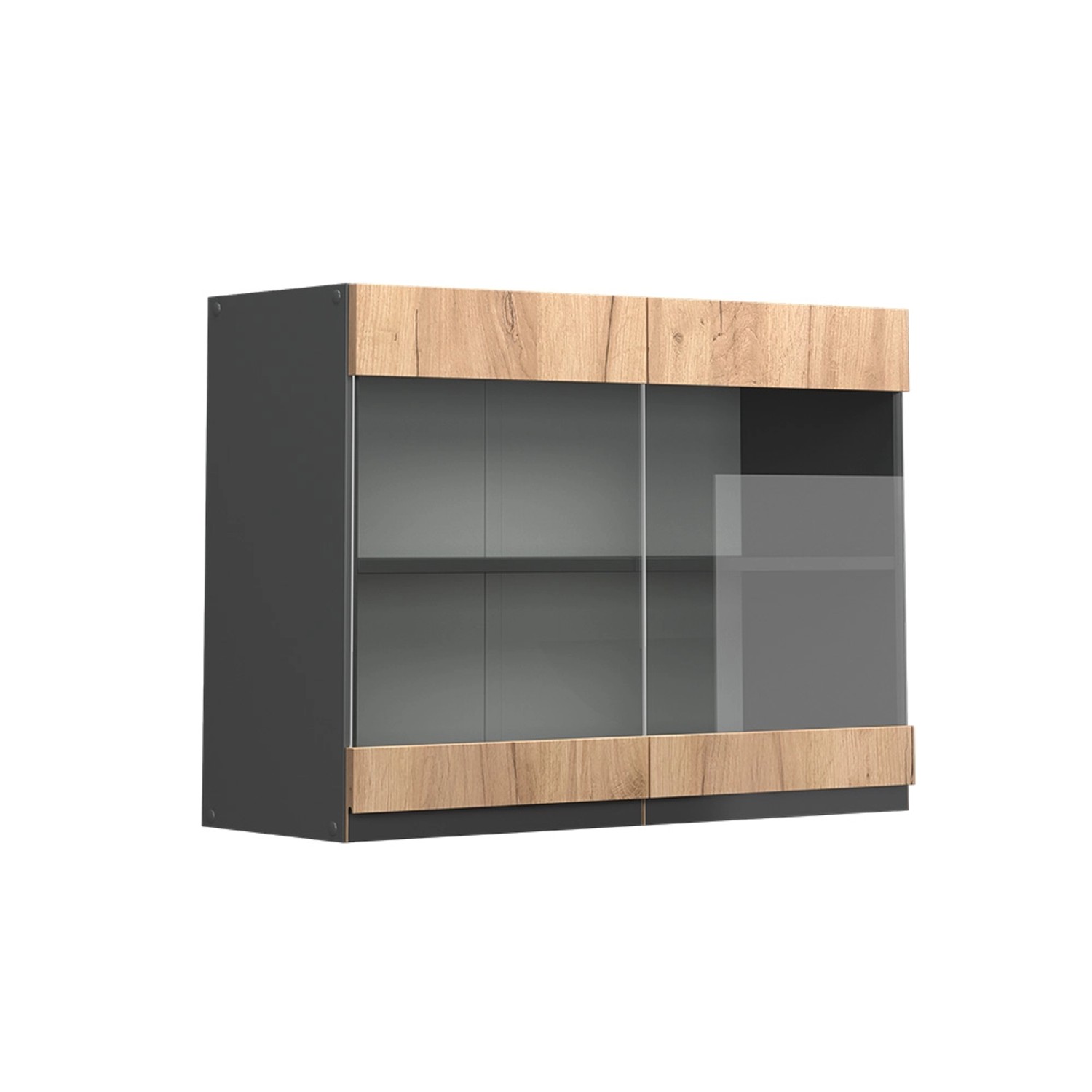 Vicco Küchenglasschrank R-Line Goldkraft Eiche/Anthrazit 80 cm J-Shape