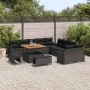 Schwarzes 13-tlg. vidaXL Garten-Sofa-Set aus Poly Rattan mit Tisch und Hockern.