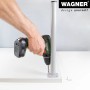 Montage eines schwarzen, justierbaren Wagner Teleskopfußes (Ø 30 mm, 160-250 mm) an einem Möbelstück.