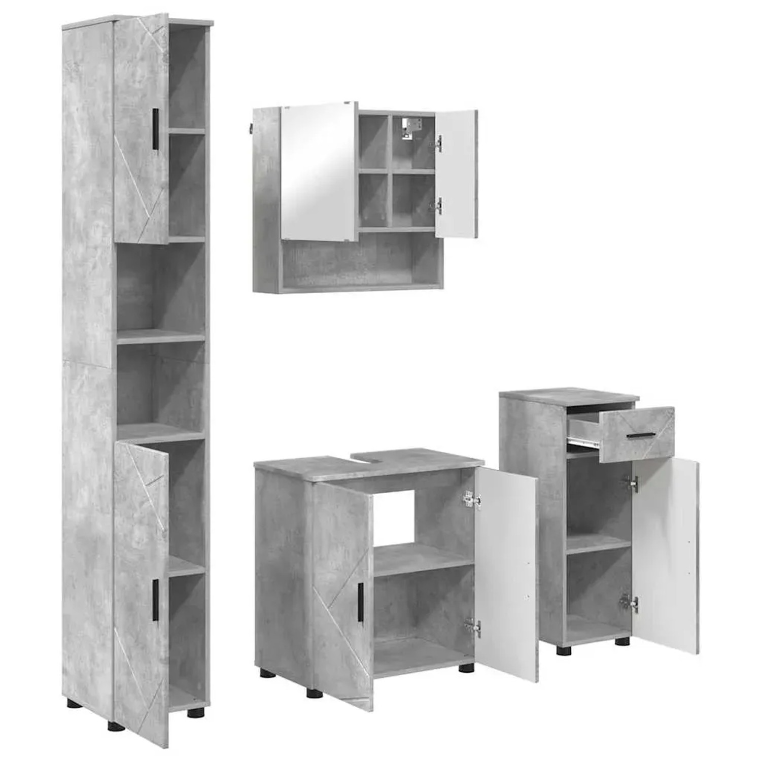 vidaXL Badezimmermöbel-Set 4-Tlg Beton Grau Holzwerkstoff & Metall 3392976