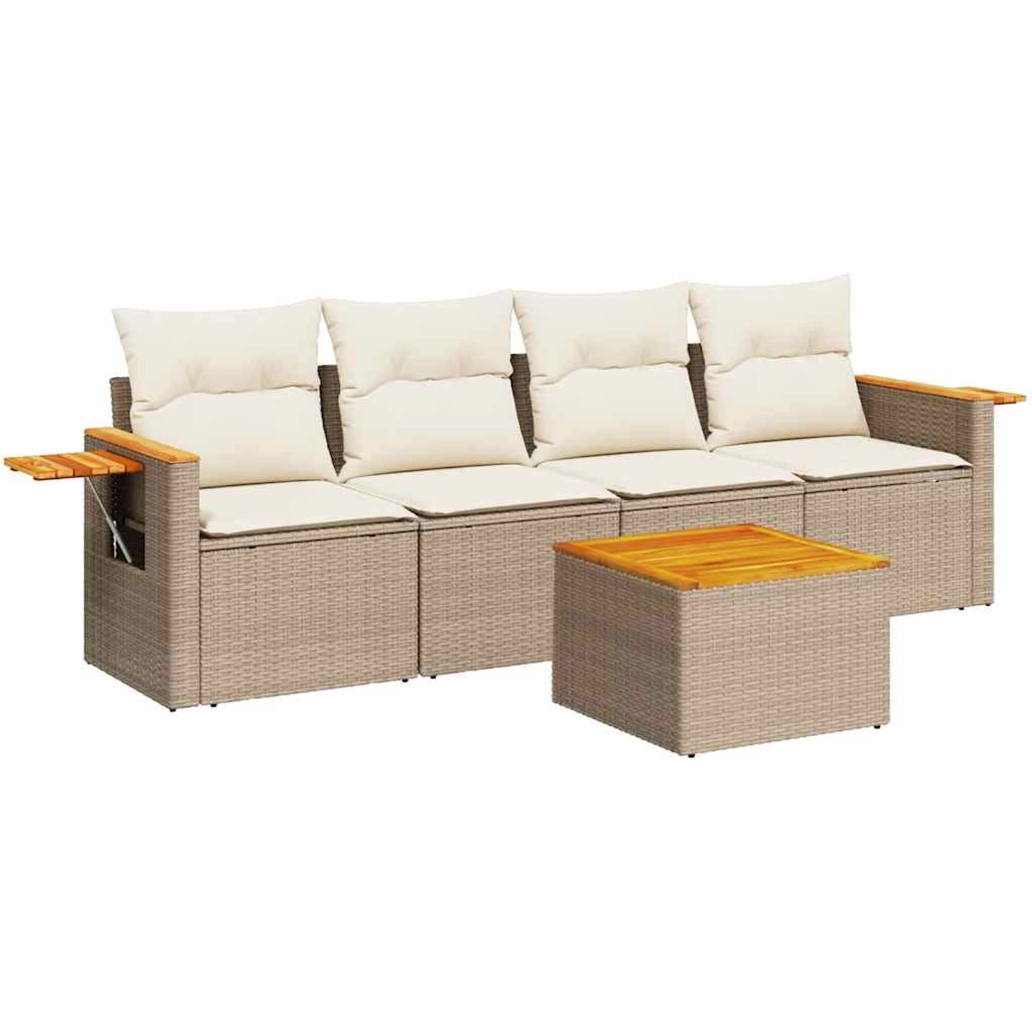 vidaXL 5-Tlg Garten-Sofagarnitur mit Kissen Beige Poly Rattan 3226618 günstig online kaufen