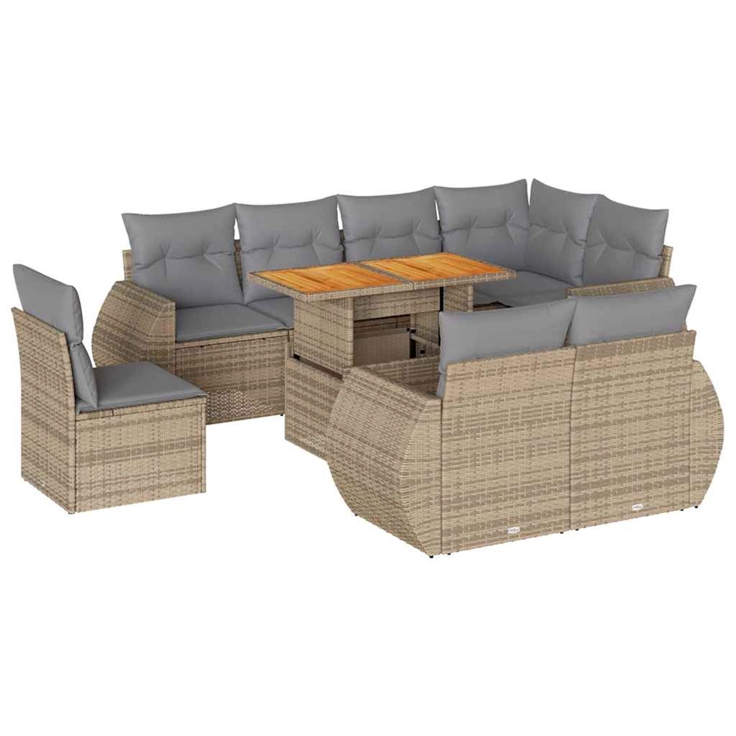 vidaXL 9-Tlg Garten-Sofagarnitur mit Kissen Beige Poly Rattan 3327279 günstig online kaufen