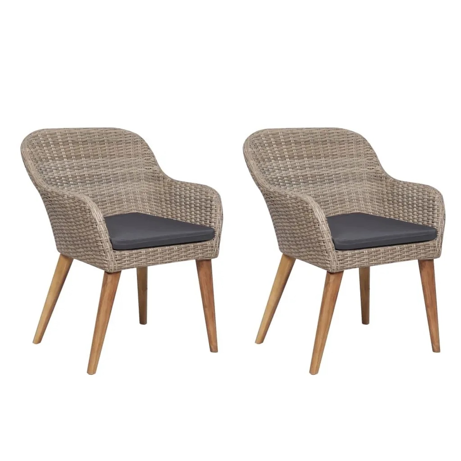 Furnicato Gartenstühle 2er Set Poly Rattan Braun Mit Polstern 56x60x82 Cm