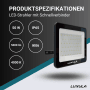 Schwarzer LUXULA LED Strahler 50W für Außen, neutralweißes Flutlicht mit Schnellverbinder.