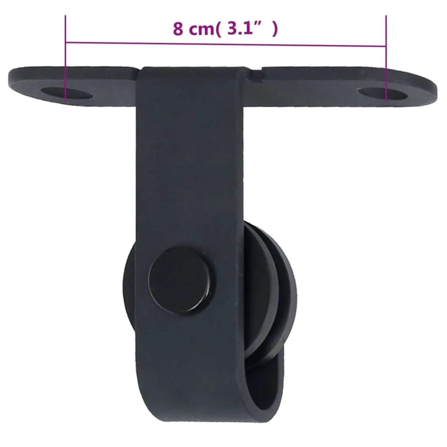 Detailaufnahme: Schwarze Schiebetürrolle aus Stahl für Mini-Schiebetürbeschlag, vidaXL.