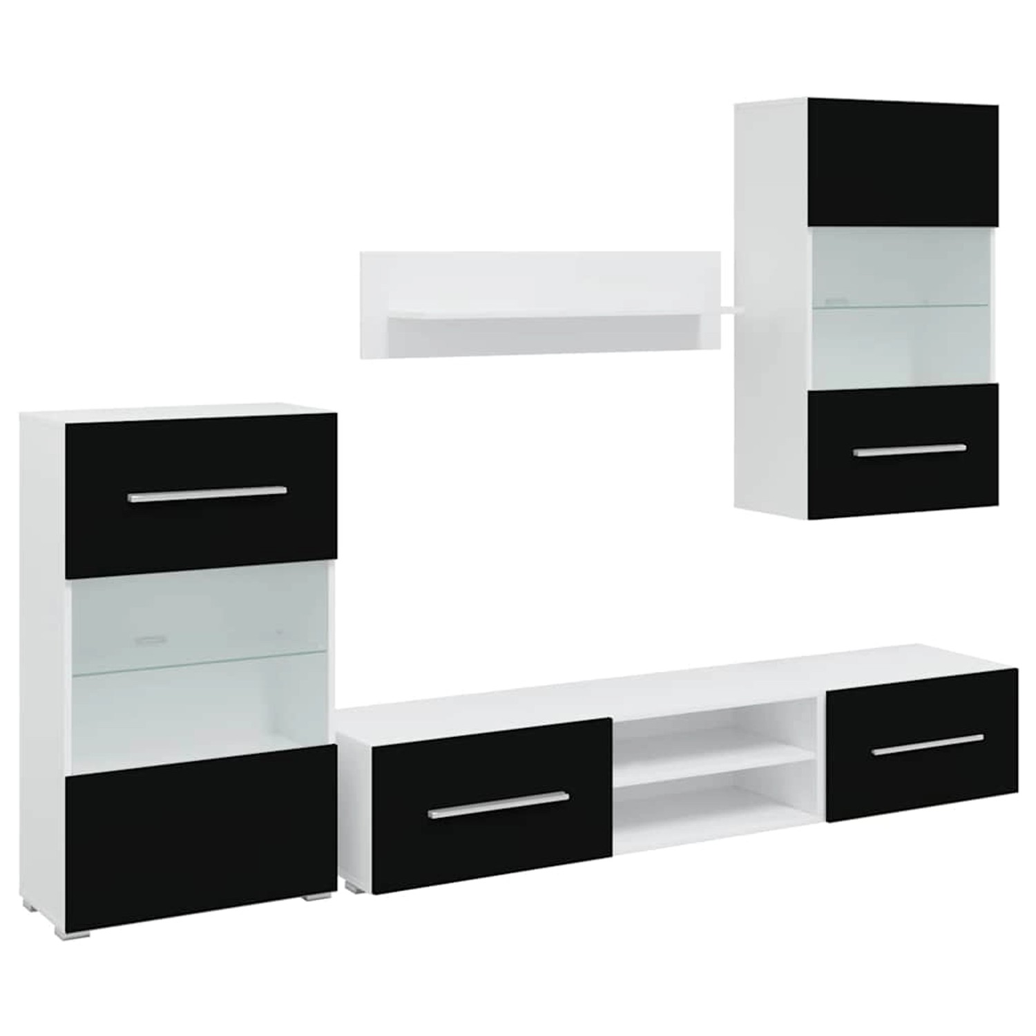 vidaXL Fünfteilige Wohnwand TV-Schrank mit LED-Beleuchtung Schwarz 243864