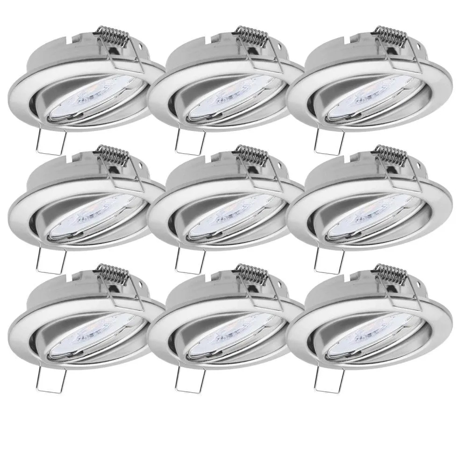 Oktaplex Dijon 9er Set Chrom-Optik LED-Einbaustrahler Dimmbar Schwenkbar Neutralweiß 4000K 4,9W 230V 68 mm Lochmaß Flach