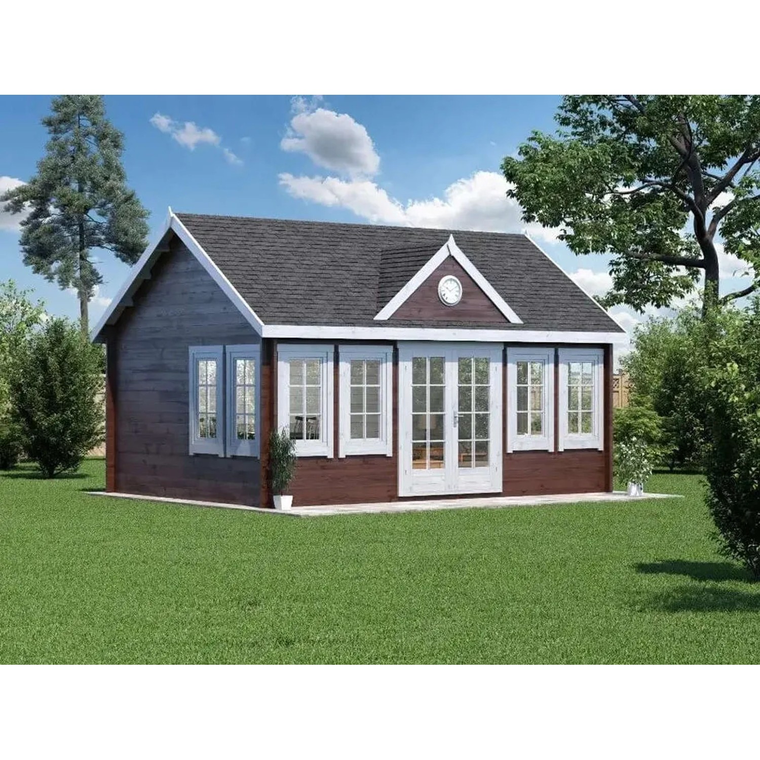 Alpholz Gartenhaus Clockhouse-XL mit Satteldach, unbehandelt, 550x420 cm.