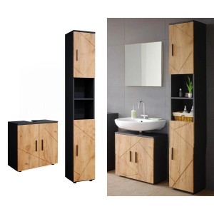 Vicco Badmöbel-Set Irma, 2-teilig, Eiche/Anthrazit: Waschbeckenunterschrank und Hochschrank.