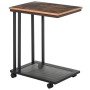 HOMCOM Beistelltisch in C-Form, schwarz/walnuss, mit Metallgestell und Rollen.